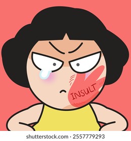 Closeup Portrait Of A Hurt Young Lady Got Insult Slap On Face Concept Card Character illustration