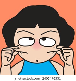 Closeup Portrait Of Innocent Woman With Funny Pinching Cheek Concept Card Character illustration