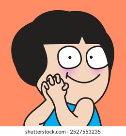 Closeup Portrait Of A Lady Excited Hold Fist Hand Gesture Concept Card Character illustration