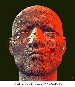 Closeup portrait of man with his eyes closed. 3d voxelized face. Vector illustration. Design for presentations, flyers or posters. 