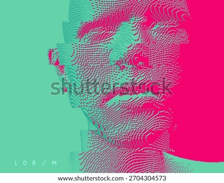 Closeup portrait of man. Voxelized face. Despair, depression or hopelessness. Psychology. The concept of split personality. Vector for design.