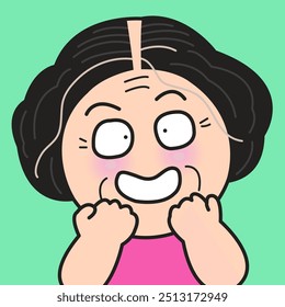 Closeup Portrait Of A Middle Aged Woman With Wrinkle Smile On Face Concept Card Character illustration