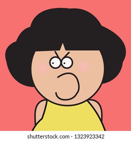 Closeup Portrait Moody Aggressive Shouting Facial Expression Girl Concept Card Character illustration