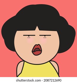 Closeup Portrait Of Moody Girl With Surprised Face And Unexpected Feelings Concept Card Character illustration