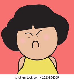 Closeup Portrait Moody Unhappy Facial Expression Girl Concept Card Character illustration