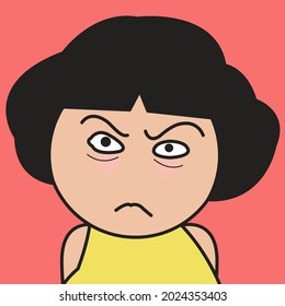 Closeup Portrait Of Moody Unhappy Girl Concept Card Character illustration