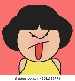 Closeup Portrait Of A Moody Young woman is sticking Out her tongue concept cartoon character illustration