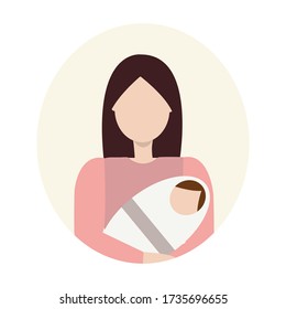Closeup portrait of mother baby on beige background for design concept. Vector illustration for design. Healthcare concept. Family health is loved together. Protection concept. Flat.