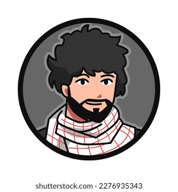 close-up portrait of muslim male character wearing keffiyeh, kufiya. round, circle avatar icon for social media, user profile, website, app. Line cartoon style. vector illustration.