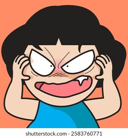 Closeup Portrait Of Nervous Angry Young Woman With Serious Expression Frowning Face Concept Cartoon Character illustration