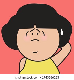 Closeup Portrait Of Nervous Girl With Anxious Face And Hands Concept Card Character illustration