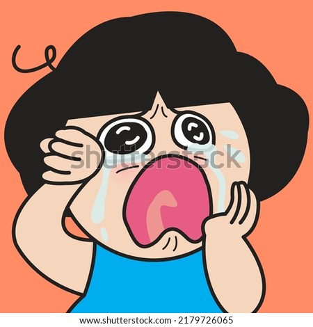 Closeup Portrait Of A Nervous Sad Young Girl Crying And Shedding Tears Concept Card Character illustration