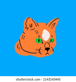 Close-up portrait of orange Cat. Abstract cartoon style. Home pet, animal care concept. Hand drawn modern isolated Vector illustration. Logo, icon, avatar template