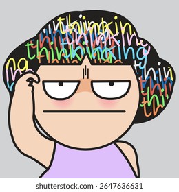 Closeup Portrait Of An Overthinker Lady With A Messy Head Concept Cartoon Character illustration