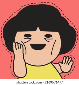 Closeup Portrait Of A Panic Girl With Exhausted Face And The Act Of Hands Asking For Help Concept Card Character illustration