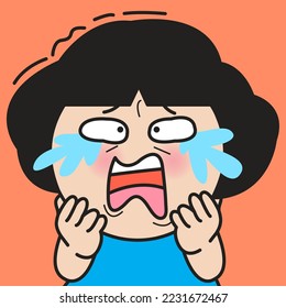Closeup Portrait Of A Panic Girl With Frustrated Face Concept Card Character illustration