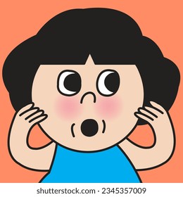 Closeup Portrait Of A Panic Girl With Her Shocked Face Concept Card Character illustration