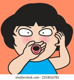 Closeup Portrait Of A Panic Girl With Mouth Lip On Hand While Keeping Her Mouth Closed By Hand Concept Card Character illustration