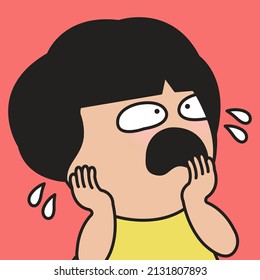 Closeup Portrait Of A Panic Girl With Nervous Face Concept Card Character illustration