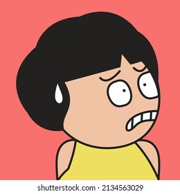 Closeup Portrait Of A Panic Girl With Nervous Face Concept Card Character illustration