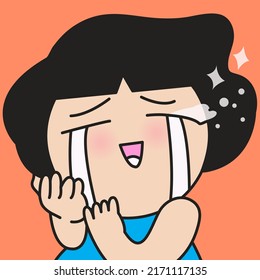 Closeup Portrait Of A Panic Girl With Uncontrollable Dramatic Crying Concept Card Character illustration