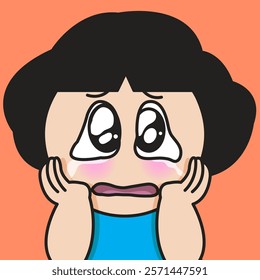 Closeup Portrait Of A Panic Young Lady Crying Concept Cartoon Character illustration