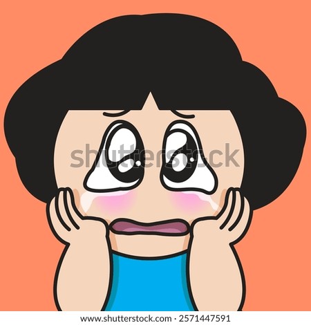 Closeup Portrait Of A Panic Young Lady Crying Concept Cartoon Character illustration