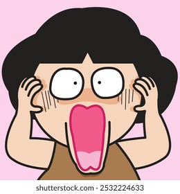 Closeup Portrait Of A Panic Young Woman With Her Mouth Wide Open Concept cartoon Character illustration