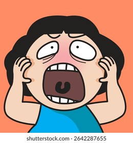 Closeup Portrait Of A Panic Young Woman Screaming Concept Cartoon Character illustration
