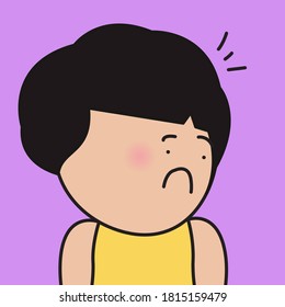 Closeup Portrait Of Regretful Girl With Worried Face Concept Card Characillustration