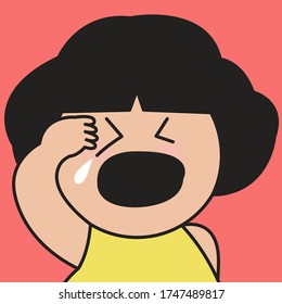 Closeup Portrait Of Sad Girl Crying Out Loud Concept Card Character illustration