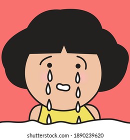 Closeup Portrait Of Sad Girl Crying And Sinking In Tears Concept Card Character illustration