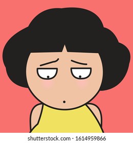 Closeup Portrait Of Sad Girl In Low Mood And Depression Concept Card Character illustration