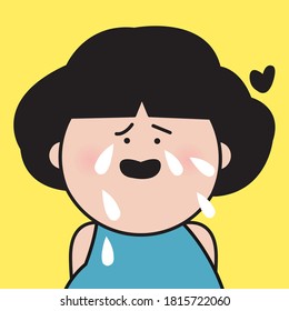 Closeup Portrait Of Sad Girl With Tears On Her Cheek Concept Card Character illustration