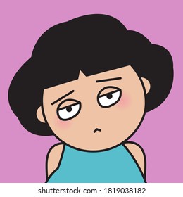 Closeup Portrait Of Sad Girl With Tired Face Concept Card Character illustration