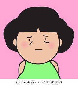 Closeup Portrait Of Sad Girl With Unhappy Face Concept Card Character illustration