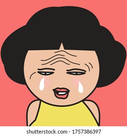Closeup Portrait Of Sad Miserable Girl Feeling Emotional Pain With Tears. Human Facial Expressions, Negative Emotion Concept Card Character illustration