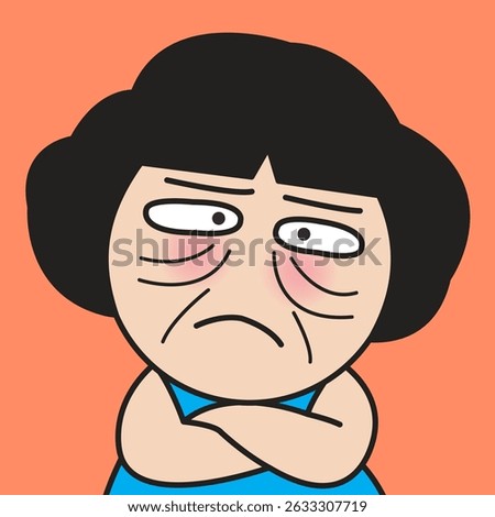 Closeup Portrait Of The Sad Wrinkle Face Lady Concept Cartoon Character illustration