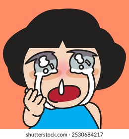 Closeup Portrait Of Sad Young Girl with crying face concept cartoon character illustration