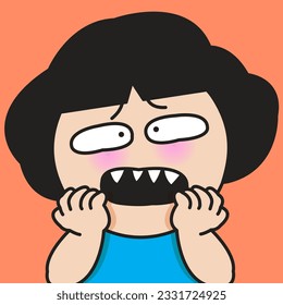Closeup Portrait Of A Scared Freakedout Panic Girl Concept Card Character illustration