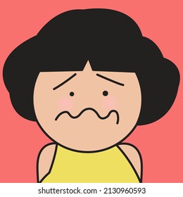 Closeup Portrait Of A Scared Girl With Panic Face Concept Card Character illustration