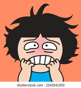 Closeup Portrait Of Scared Girl With Panic Face And Messy Hair Concept Card Character illustration