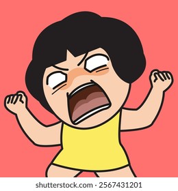 Closeup Portrait Screaming Angry Woman Gone Mad Concept Cartoon Character illustration