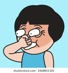 Closeup Portrait Of A Shocked And Curious Young Woman Pulled Out Her Eyeball Concept Card Character illustration