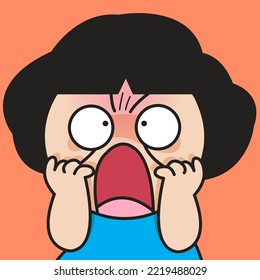 Closeup Portrait Of A Shocked Girl With Panic Face Concept Card Character illustration