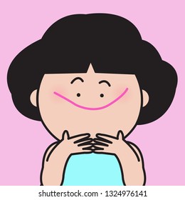 Closeup Portrait Shy Girl Facial Gesture Expression Concept Card Character illustration