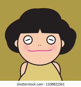 Closeup Portrait Sleepy Frog Face Girl Concept Card Character illustration
