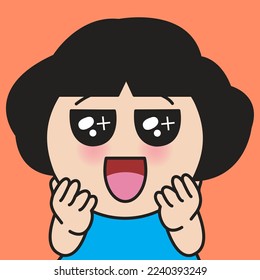 Closeup Portrait Of A Smiling Girl With Wide Open Mouth And Happy Winking Blinking Eyes Concept Card Character illustration