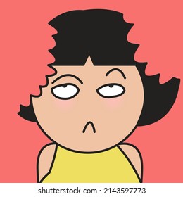 Closeup Portrait Of A Stressed Frustrated Girl With Her Bitten Head Concept Card Character illustration
