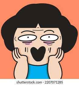 Closeup Portrait Of A Stressed Girl With Anxious Face Holding Cheeks With Her Hands Concept Card Character illustration